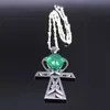 Collana con ciondolo in pietra verde con croce egiziana in acciaio inossidabile per donna Gioielli color argento Collier Femme NXS04 Collane con ciondolo