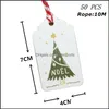 Weihnachtsdekorationen, festliche Partyzubehör, Hausgarten, 50 Stück, Noel-Tags, fröhliche Baumschmuck, Weihnachten, Basteln, Etikett, Geburtsjahr für 2021 202