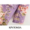 KPYTOMOA Dames Mode Double Breasted Floral Print Blazer Jas Vintage Lange Mouwen Zakken Vrouwelijke Bovenkleding Chic Tops 210930