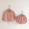 Baby Cloting Sets Clothing Plaid Full Sleeve Shirt and Bloomer 2 pcs Boys Clothes Fashion Toddler Girls 210429