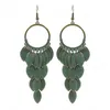 Pendientes colgantes Vintage para mujer, aretes de aleación con borlas multicapa de hojas verdes exageradas, joyería étnica Retro de moda Bohemia