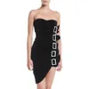 Kvinnors Fashion Black Velvet Mini Dress Crystal Buckle Design Hängande Sexig Strapless Celebrity Party Club Vestido 210527