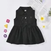 FOCUSNORM 4 Farben Schönes Kleinkind Kinder Mädchen Kleid Solide Ärmellos Umlegekragen Knopf A-Linie Mini Sommerkleid 1-6Y Q0716