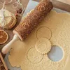 DIY trä rullande stift jul snöflinga blomma älg mönster prägling rulla degen graverad kök bakning cookie fondant kaka 211008