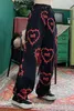 Vintage streetwear stilig mörk kärlek utskrift lös pojkvän casual raka byxor kvinnliga byxor harajuku svettbyxor 220211