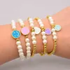 Women Enamel Charms Stainls Steel Ball Happy Stackable Beaded Pearl Smiley Face Bracelet Sets