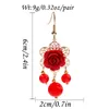 Bohemian Style Fashion Earrings Hook Gold-Plated Color Coral Rose Flower Shape Decoration Natural Crystal Bead Pendant Dangle & Chandelier