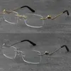 Metal Classic Leopard Series Rimless Optical Reading Frames Marming Gelgasses 18K Gold Frame Glasses Men Myopic Cat Eye Round EY292O