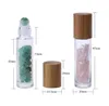 10ml Jade Rollerballflaska Parfym Essential Oljelagringsflaskor med krossad naturkristaller Kvarts stenkristallrulle bambu 10 färger