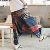 Ethnic Retro Men's Cross-Pants Wide Leg Linen Harem Pants Men Elastic Waist Loose Print HipHop Pants Man Joggers Crotch Trousers Y0811