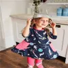 Jumping Meters Arrivée Robes en coton pour enfants avec espace imprimé Poches mignonnes Princesse à manches longues Baby Frock Fashion Dress 210529