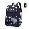 Fengdong женская мода школа рюкзаки USB сумки для девочек черный плюшевый мяч девушка девушка девушка украшение 210809