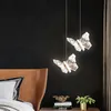 Lámparas colgantes mariposa LED lámpara de cristal transparente dormitorio cabecera interior luz colgante decorativa