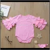 JumbsuitsMompers Одежда Детская родильная доставка по материнству 2021 Baby Candy Color Rompers 4 Цвета лепесток рукава кружева сплошной рюшарный детский комбинезон GI