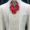 2021 Qualité supérieure Blanc Jacquard Costume Homme Groomsmen Fête Robe de mariée Blazer + Pantalon + Gilet Slim Costume Hommes X0909