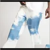 Heren jeans herfst casual losse denim broek tie dye print hemel blauwe lange broek mannelijke hiphop streetwear broek to28x gj8od