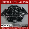 Body+Tank For HONDA CBR 600F2 600 F2 CC 600FS 91 92 93 94 Bodywork 63No.43 CBR600 FS CBR600F2 CBR600FS 1991 1992 1993 1994 CBR600-F2 600CC 91-94 Fairings Kit glossy black