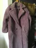 Hiver rouge rose teddy manteau femmes fausse fourrure vintage épais chaud longue veste d'hiver dame laine d'agneau outwear 211130