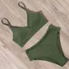 Ruuhee vrouwen zwempak geribbeld hoge taille vaste zwarte witte push omhoog bikini sets badmode vrouw met opgevuld badpak 210407