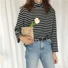 Tee Рубашки Женщина 2021 Весна Новый Корейский Harajuku Striped Turtleneck Футболка для Женщин Длинные Футболки с длинным рукавом Повседневная вершины Y0629