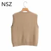 NSZ Dames Argyle Style Trui Vest Herfst Mode Crop Top Mouwloze Gebreide Cardigan Jumper Tank Vest 210819