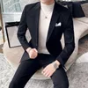 British Style Men Blazers Solid Color Business Casual Suit Jacket Wedding Streetwear Social Dress Coat Autumn Costume Homme 210527