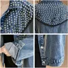 Aelegantmis outono streetwear denim jaqueta de jaqueta de mão-studded rivet borla de borla solto jeans senhoras casacos preto mais tamanho 210607