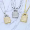 Silver Color CZ Lock Pendant Necklace 5mm Tennis Chain Iced Out Bling Cubic Zircon Charm Choker Men Women Hip Hop Jewelry