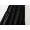 Bohème solide noir longue balançoire jupe BOHO vacances femmes élastique taille haute couture plissée jupes plage 210429