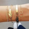 VisUnion romantisk armband guldfärg enkel design 5-bitars klassisk armband dubbel cirkel bladmönster för kvinnor smycken gåva Q0719