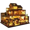 Bricolage maison de poupée jouets Architecture japonaise maison de poupée source chaude maison Style japonais simulé Villa jouet amant cadeau avec lampe Q0624