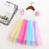 Ins Fashion Girls Unicorn Dress Rainbow Tutu Sequins Princess Kids Frocks Unicornio Party Elegant Clothes 210529