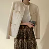 Корейский элегантные дамы осень зима шерстяная куртка пальто женские одиночные грубые брендовые бренды мода уличная одежда Tweed 211014