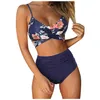 Brasilianischer Bikini, 2-teilig, separates Blumendruck-Set, hohe Taille, Damen-Badeanzug, Shorts, solide Höschen 210712