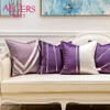 Avigers violet blanc luxe velours carré jeter taie d'oreiller Patchwork rayé housses de coussin pour canapé chambre salon 210401