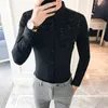 Estilo británico camisa para hombres casual slim sasta -sastring sexy de encaje para hombres camisa de mosaico de manga larga camisa social de hombres casuales vestidos de club x0611