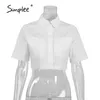 High street Y2K solid pocket crop tops Short sleeves lapel button women shirts summer Fashion cool top party 210414