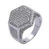 Hip Hop Rock Rings for Men Fashion Jewelry 2 Färger Iced Out Bling Geometric Micro Pave Zircon Iced Out Gold Silver Ring