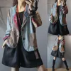 Spring Autumn Arts Style Women Long Sleeve Loose Vintage Blazers Double Pocket Cotton Denim Patchwork Blazer Femme Coat M179 Women's Suits &