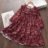 Autumn Baby Girl Ruffles Fall Pleated Dresses Toddler Girls Floral Dress Kids Fall Clothes Chidlren Casual Flower Dress 3-8 Yrs G1026