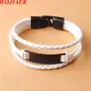 WOJIAER Men Retro Leather Black Charm Bracelets Wristband Cuff For Wrap Braided Woven Multilayer Bangle Jewelry BC012