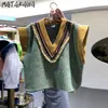 Matakawa breien trui vest vrouwen mouwloze duffle v-hals vest korte vrouwen trui vesten lente koreaanse mode vest 210513