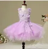 Élégante longue traînée appliques première robe de communion violet tulle robe de bal enfants pageant robe robe de fille de fleur pour les mariages 210331