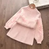 Menoea Baby Girl Winter Clothing Suits Autumn Kids Cute Bow Sweaters Jacket Plaid Dress Girls Infant Elegant Clothes Sets 2PCS