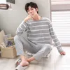 Pyjama sets mannelijke gestreepte volledige pure katoen karton mode mannen lange mouw nachtkleding pak 2 stuks casual lente thuis lounge geschenk 210812