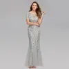Plus size evening gown mermaid Oneck shortsleeved lace applique tulle long party robe party sexy dress8966584