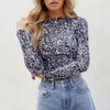 Frauen Backless Leopard Top Mode Langarm Runde Kragen Slim Fit T-Shirt Herbst Frühling Damen Bodenbildung Shirts Chic T x0527