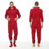Familie Matching Christmas Pyjama Romper Jumpsuit Vrouwen Mannen Baby Kinderen Rode Print Kerstmis Nachtkleding Nachtkleding Hooded Rits Outfits 210724