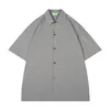 Minimalistische grijze blouse vrouwen zomer laple largesize single breasted korte mouw shirt vrouwelijke tij 5E118 210427