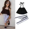 Schattige meisjes zomerkleding joch riem toppen+gestreepte broek leggings 2 stks outfits kinderen modekleding peuter meisje kleding